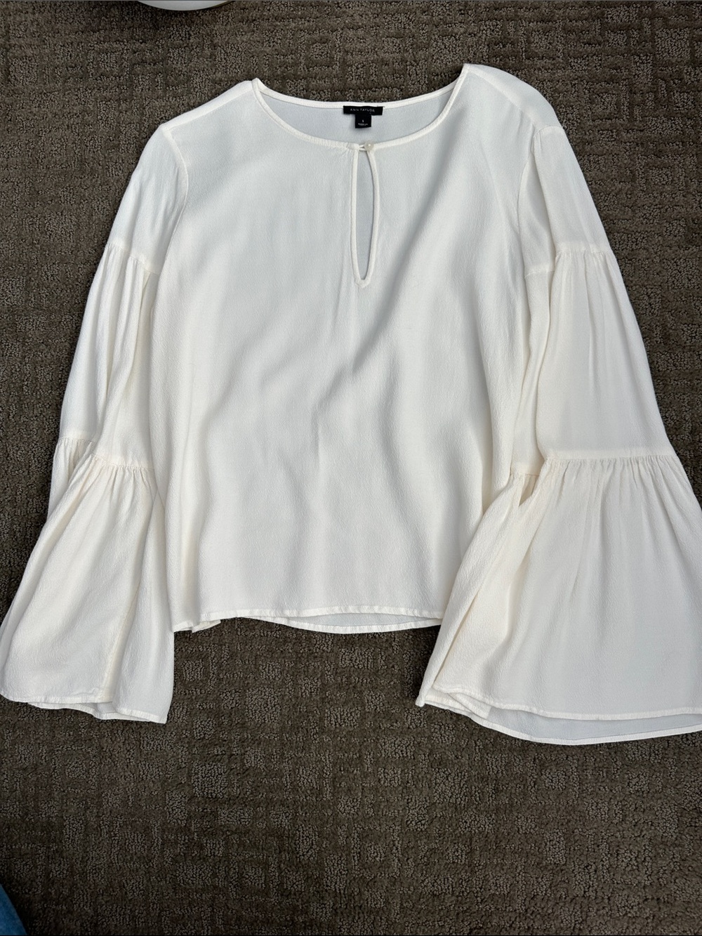 Ann Taylor Ivory Bell-Sleeve Keyhole Blouse